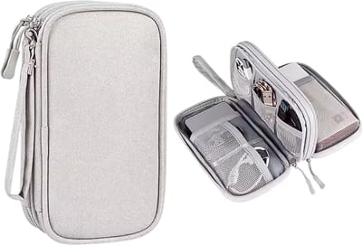 Kabel Organizer Reis Kabeltas met Dubbele Laag – Waterdichte Opbergtas voor Opladers, USB-Kabels en Elektronische Accessoires - Grijs