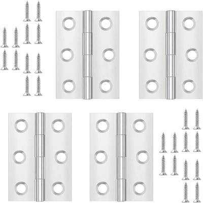 4 Stuks Vouwscharnieren 66 mm x 38 mm RVS voor Deuren en Vensters, Inclusief 24 Schroeven, Ideaal voor Meubel- en Kastdeuren