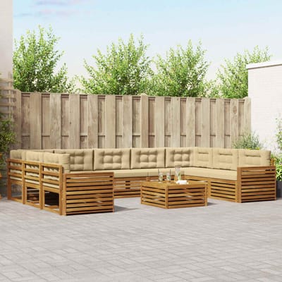 vidaXL - Buiten - bank - set - 10 - st - Natuurlijk - en - Beige - Massief - Acacia - Hout