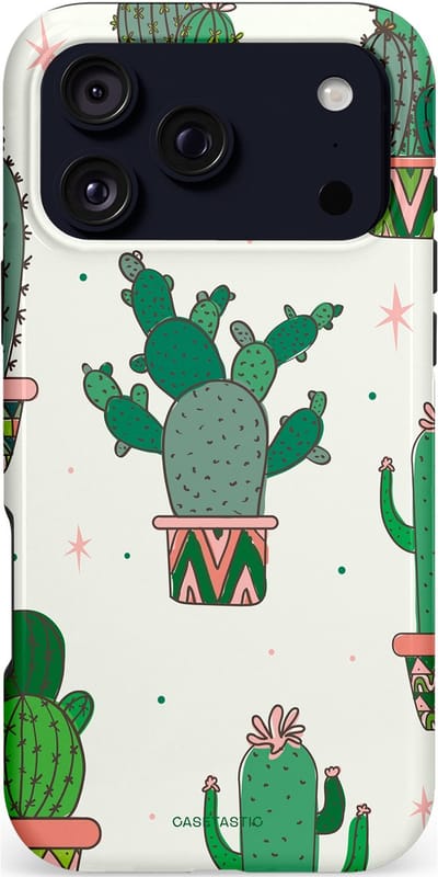Casetastic hoesje geschikt voor Apple iPhone 17 Pro Max - MagSafe - Dubbellaagse bescherming - Zonnige Cactus - Fashion Case - Wit Saliegroen Lichtgrijs