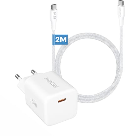 Snellader USB C 67W 2 Meter Nylon Oplader Wit