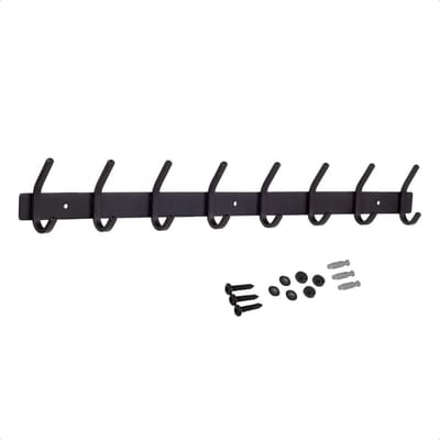 Hoexs - Wandkapstok 16 Haken - 60cm - Zwart - Inclusief Bevestigingsmateriaal - Hangend Design Kapstokken - Muurkapstok