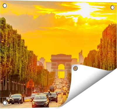 Gards Tuinposter Arc de Triomphe bij de Autoweg - 50x40 cm - Tuindoek - Tuindecoratie - Wanddecoratie buiten - Tuinschilderij