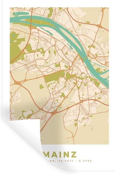 Muurstickers - Sticker Folie - Plattegrond - Mainz - Kaart - Vintage - Stadskaart - 20x30 cm - Plakfolie - Muurstickers Kinderkamer - Zelfklevend Behang - Zelfklevend behangpapier - Stickerfolie