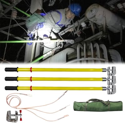 Hoogspanning Aardingsset - Aardingsstang Kit - Veilig Elektrisch Werk - 3-Delige Set - 1m Lengte - Geel