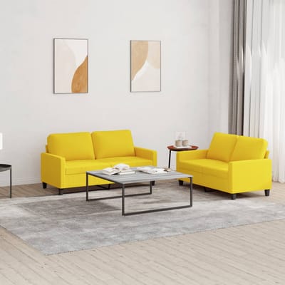 vidaXL - 2-delige - Loungeset - met - kussens - stof - lichtgeel