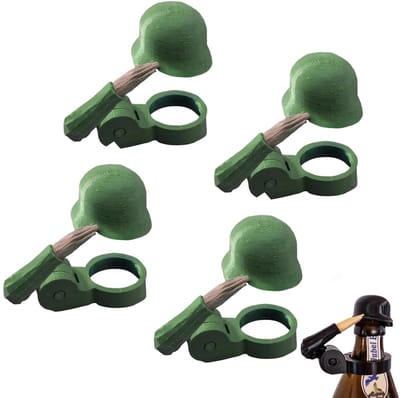 Leuke Soldaat Groet Bierfles Helm - 4 stuks - Bierflesdoppen - 3D-Geprint - feestflesdoppen - Grappige Flesopener & Decoratieve Flesdop - Luxe Flessenstoppen - voor Feestjes, BBQ en Cadeaus - groen