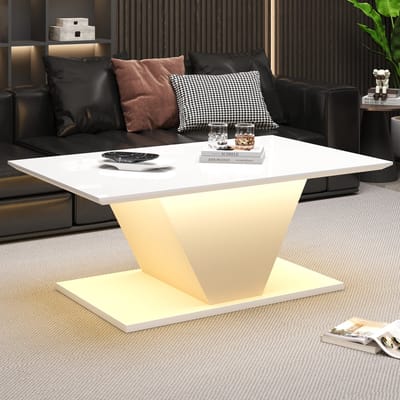 Salontafel - 100 x 50 x 46 cm - Speciale Vorm met LED Licht - Woonkamer Tafel voor Kleine Ruimtes - Hout - Wit