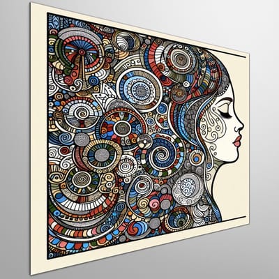 Doodle vrouw schilderij | Abstracte expressie van vrouwelijke kracht en creativiteit in doodlekunst | Kunst - 20x20 centimeter op Dibond | Foto op Dibond