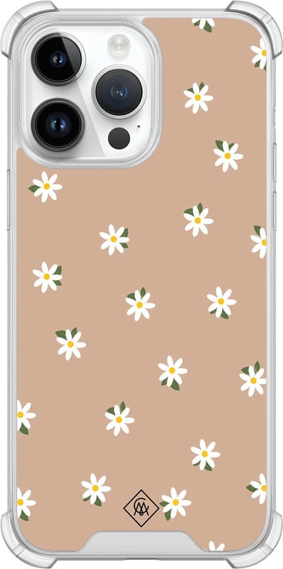 Casimoda® hoesje - Geschikt voor iPhone 14 Pro Max - Sweet Daisies - Shockproof case - Extra sterk - TPU/polycarbonaat - Bruin/beige, Transparant