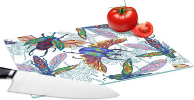 Glazen Snijplank - 28x20 - Insecten - Regenboog - Design - Snijplanken Glas
