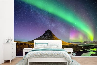 Behang - Fotobehang Aurora - Noorderlicht - Nacht - Breedte 450 cm x hoogte 300 cm