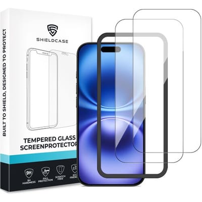 ShieldCase glazen screenprotector geschikt voor Apple iPhone 16 Plus screenprotector - Geleverd met montage frame - 2-pack verpakking - screen protector gemaakt van gehard glas
