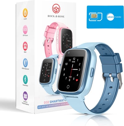 Rock&Rose 4G GPS Horloge Kind - Inclusief Simkaart - SOS Functie - Kinder Smartwatch - Kinderhorloge Jongen Smartwatch - Smartwatch Kinderen - Blauw