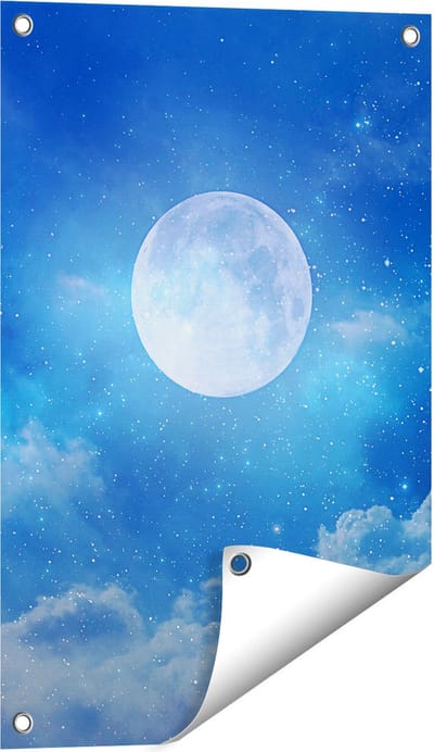 Gards Tuinposter Volle Maan in de Blauwe Hemel met Sterren - 40x60 cm - Tuindoek - Tuindecoratie - Wanddecoratie buiten - Tuinschilderij