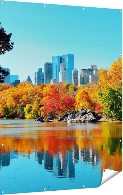 Gards Tuinposter Central Park in New York tijdens de Herfst - 120x160 cm - Tuindoek - Tuindecoratie - Wanddecoratie buiten - Tuinschilderij