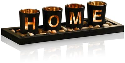 Dailygoods - Home Decorative Candle Holder Set - 4 Glazen Theelichthouders met Houten Tray