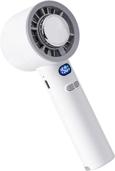Oplaadbare handventilator – Draagbare koelventilator, 6,5 x 2,17 x 2,17 inch, instelbare snelheid, handige gadget voor strand en reizen, met display, voor persoonlijk gebruik - wit