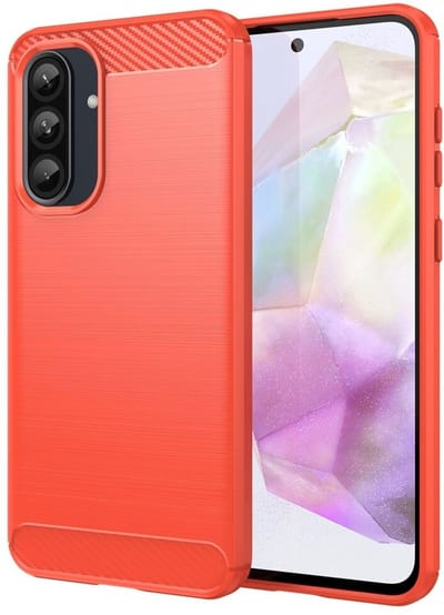 Geborsteld TPU Hoesje Geschikt voor Samsung Galaxy A56 - Beschermhoes - Back Cover - Case Flexibel TPU - Stijlvol Carbon - Dun - Rood
