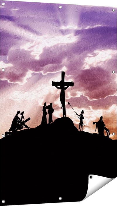 Gards Tuinposter Kruistocht naar het Kruis van Jezus Christus - 80x120 cm - Tuindoek - Tuindecoratie - Wanddecoratie buiten - Tuinschilderij