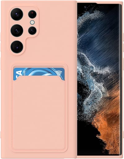 Silicone hoesje met pasjeshouder Geschikt voor Samsung S22 Ultra - Telefoonhoesje - TPU - Lichtroze