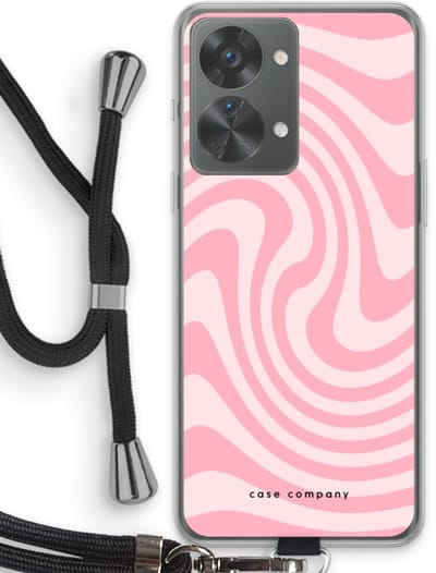 Case Company® - Hoesje met koord geschikt voor OnePlus Nord 2T hoesje met Koord - Swirl Roos - Telefoonhoesje met Zwart Koord - Bescherming aan alle Kanten en Over de Schermrand