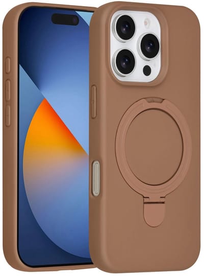 Backcover Hoesje Geschikt voor: iPhone 16 Pro Volledig Dekkende Schokbestendige Siliconen Backcover met Ringstandaard – 360° Bescherming - Desert Brown