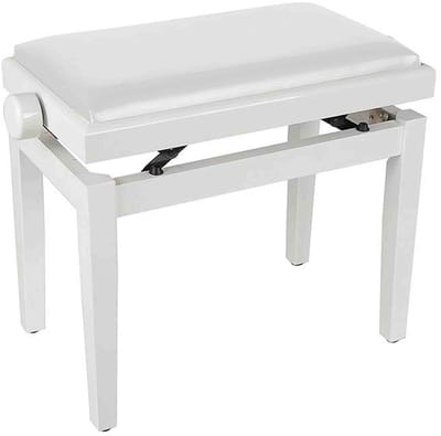 Boston PB1/3045 pianobank – verstelbare zitting, hoogglans wit met witte skai bekleding