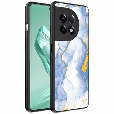 Geschikt voor OnePlus 12R Telefoonhoesje met Lichtblauw Goud Marmer Opdruk - TPU Backcover Case Lightblue Gold Marble Design - Smartphonica geschikt voor OnePlus 12R