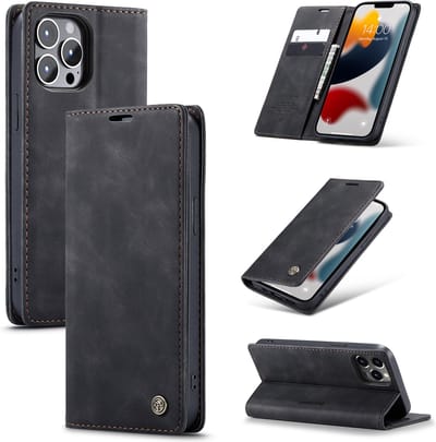 Casemania Hoesje Geschikt voor Apple iPhone 13 Pro Charcoal Gray - Dunne Portemonnee Book Case - Slim Wallet Case met Pasjeshouder