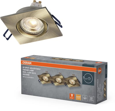 OSRAM Spot Set LED inbouwspot vierkant flexibel gepatineerd messing, 4,5W 2700K warm wit, aluminium, klikmontage, set van 3