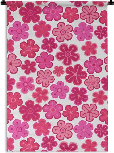 Wandkleed - Wanddoek - Bloemen - Roze - Patronen - 60x90 cm - Wandtapijt