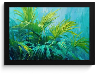 Poster in lijst - Fotolijst 30x20 cm - Posters - Bladeren - Groen - Schilderij - Abstract - Posterlijst zwart - Decoratie - Wanddecoratie woonkamer - Muurdecoratie slaapkamer