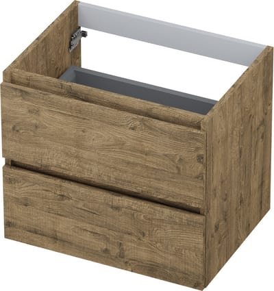 INK® wastafelonderkast 2 laden greeploos met houten keerlijst 60x45x52cm, naturel eiken