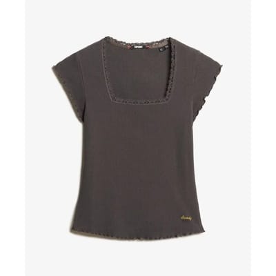 Superdry - Essential T-shirt met Vierkante Hals Slanke Pasvorm - Dames - T-shirts