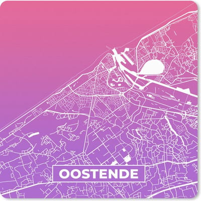 Muismat 20x20 cm - Mousepad Stadskaart - Oostende - Paars - België - Muismatten