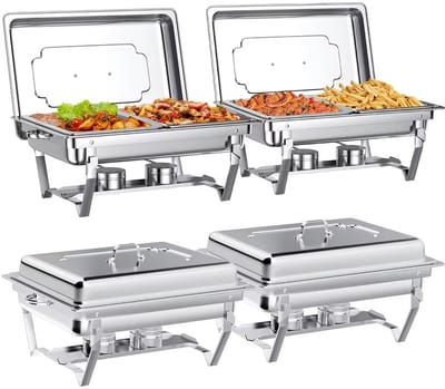 JOYNEXTBUY - 4-delige Chafing Dish Set - Warmhoudbakken - Buffetwarmer - Warmhoudschaal - Catering Warmhoudset - Roestvrijstaal