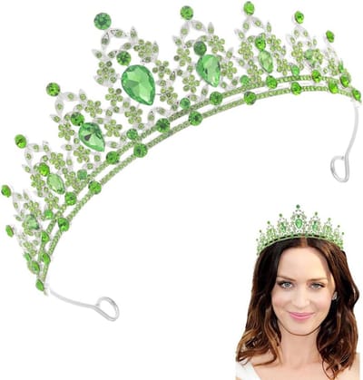 Prachtige Kristallen Diade Kroon Groen - Bruidshoofddeksel voor Feest, Bruiloft of Verjaardag