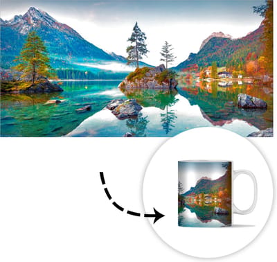 Mok - Koffiemok - Bergen - Meer - Bomen - Natuur - Water - Mokken - 350 ML - Beker - Koffiemokken - Theemok