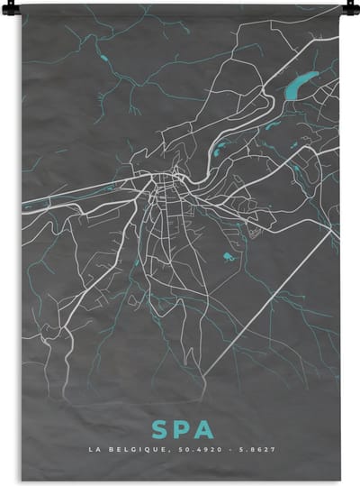 Wandkleed - Wanddoek - Stadskaart – Grijs - Kaart – Spa – België – Plattegrond - 120x180 cm - Wandtapijt