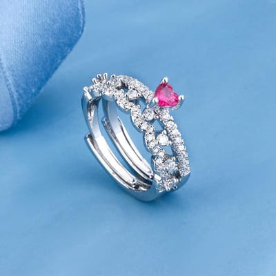 Franse Romantische Kant Enkele Rij Rode Korund Liefdesring High-End Combinatie Gestapelde Ring Rij Diamant Staartring Ring gray