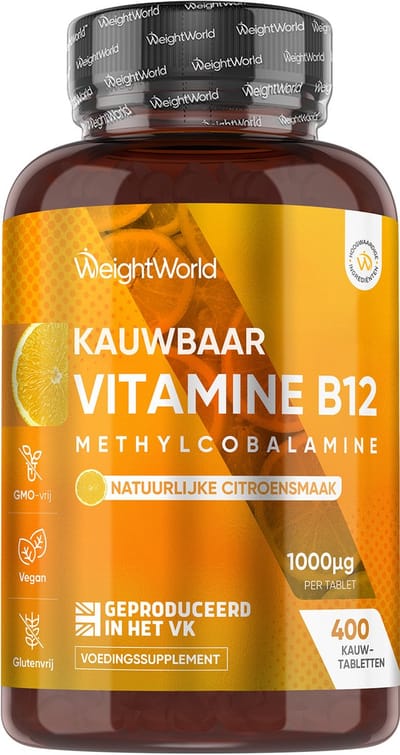 WeightWorld Vitamine B12 kauwtabletten - 1000 mcg - 1+ jaar voorraad - Citroensmaak - Vegan en suikervrij - Gemaakt in het VK