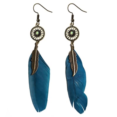 Fako Bijoux® - Oorbellen - Wiel Met Veren - Azuurblauw