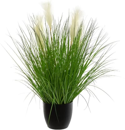 Atmosphera siergras kunstplant - grasplant sprieten/pluimen - donkergroen - H90 cm - in pot - pvc - kunstplanten binnen