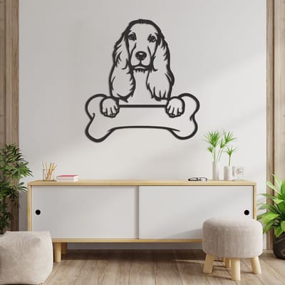 Wanddecoratie Cocker Spaniel - Muurdecoratie Cocker Spaniel - Muurdecoratie Hond - Wanddecoratie Hond Hout - Muurdecoratie Woonkamer - Wanddecoratie Woonkamer - Wanddecoratie Industrieel - Wanddecoratie Dieren - Home Decor - Line Art - 63.5 x 59 cm