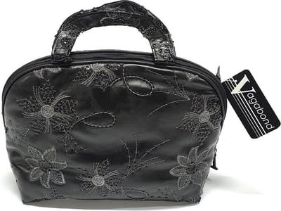 Vagabond - 2 Handle Cosmetic Bag - "Diva Black"- Imitatieleer met Prachtige Embroidery - Afmeting 26 x 12 x 22 cm.