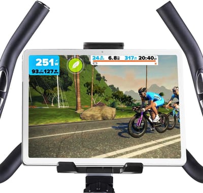 Tablethouder Hometrainer - Fietscomputer Houder - Trainingsvideo Kijken - Universele Stuurbevestiging - Tot 12 Inch - Zwart