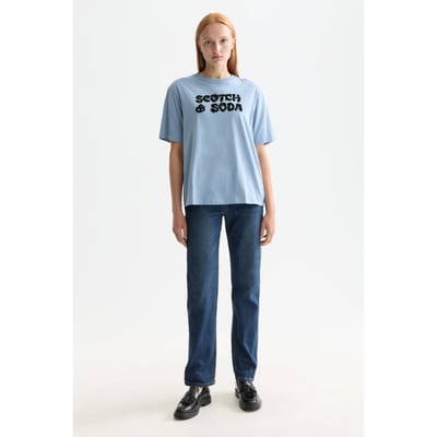 Scotch & Soda Loose Fit T-shirt With Leopard Artwork Faded Denim Taglia: XS | Maglie Sportivi Outlet | Donna | Blu