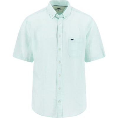 Fynch-Hatton Overhemd Short Sleeve Linnen Cotton Solid Color Button-Down Mint / male