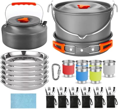 Kampeer Pannenset - Kookgerei Set - Buiten Koken - Opvouwbaar Ontwerp - 4 Liter Pan - Oranje